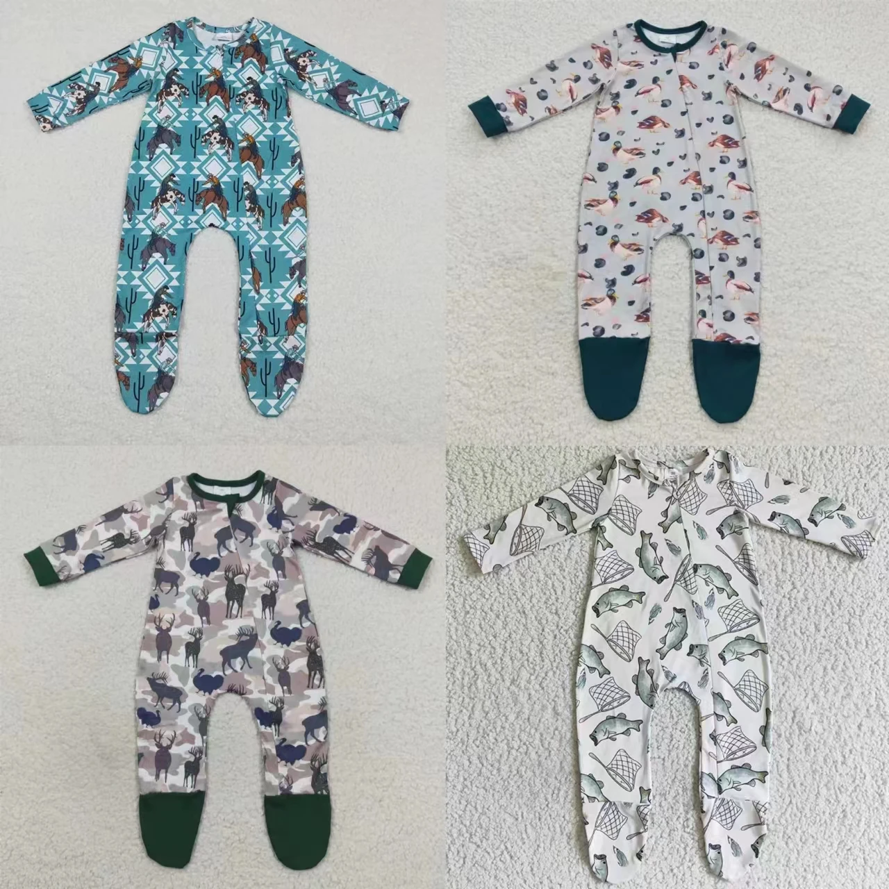 

Wholesale Baby Boy Zipper Long Sleeves Romper Kids Toddler Hunting Fishing One-piece Newborn Coverall Bodysuit Footie Jumpsuit