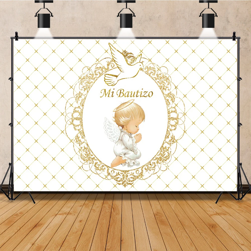 Fondo de bautismo para recién nacido, Fondo de fotografía de Cruz dorada, Mi Bautizo, niño, niña, Baby Shower, primera comunión