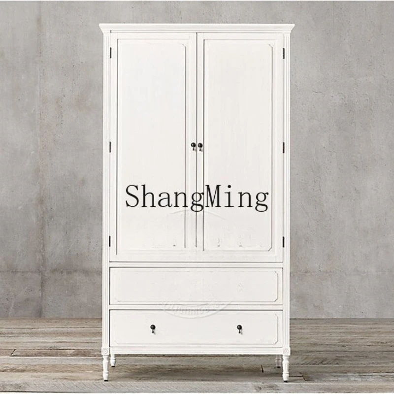 DHY-armario rústico de madera maciza con doble puerta, armario retro de roble, muebles