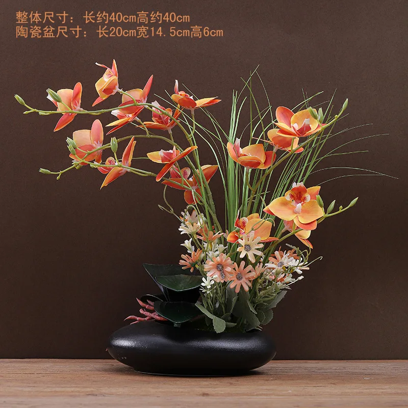 Phalaenopsis simulated flower potted light luxury flower arrangement set living room entrance front desk hotel desktop fake