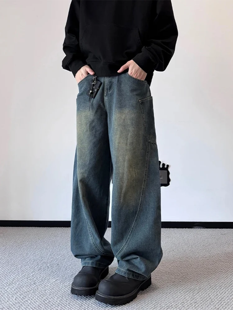 

American Retro Blue Waed Knife Men's Jeans Loose Straight Leg Long Trousers Youth Trendy Winter Wear Durable