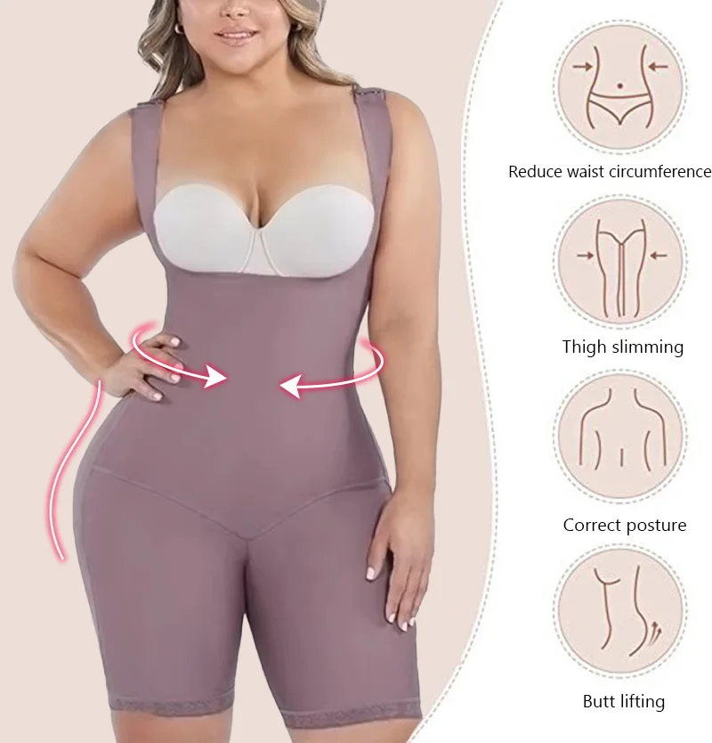 Fajas Colombianas Stage 2 For Women Postpartum Girdle BBL Seamless Bodysuit Open Crotch Shapewear Corset Slimming Body Shaper