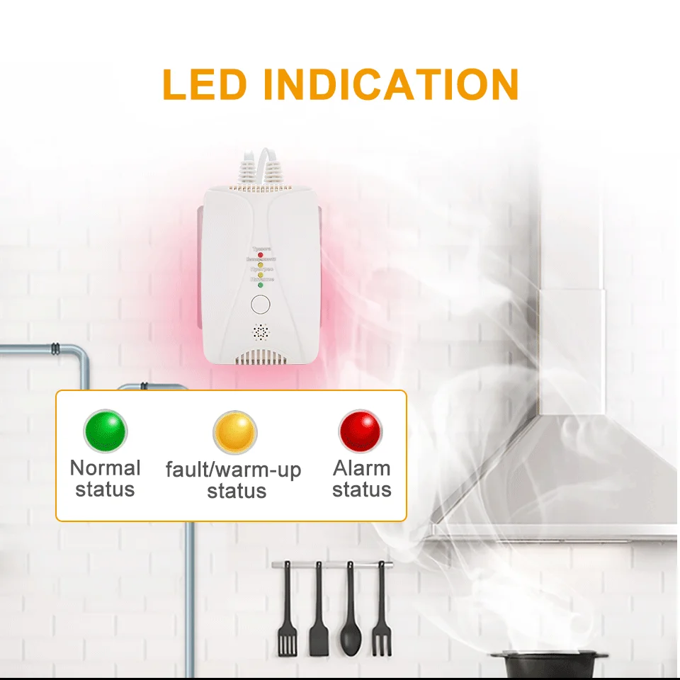 detector de gás hd2000, detectores de monóxido de carbono, detector de vazamento de gás natural para casa, som e luz, alarme, válvula solenóide conectável