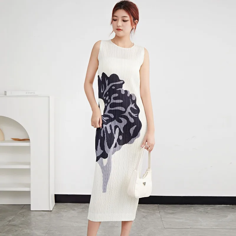 SMVP 여성용 원피스 라운드넥 민소매 프린트 디자인, 신축성 슬림 여성 드레스, 데일리 의류, 2025 여름 신상