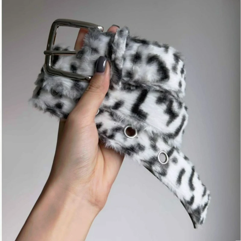 

Плюшевый ремень в стиле хип-хоп с леопардовым принтом, розовый женский пояс с металлической пряжкой, пояс в стиле панк, готический пояс Millennium, розовые джинсы, пояс