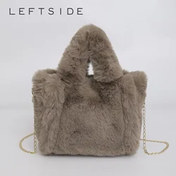 LEFTSIDE Soft Faux Fur Small Shoulder Bags for Women 2024 Y2K Winter Designer Korean Fashion Handbags Trend Chain Crossbody Bag