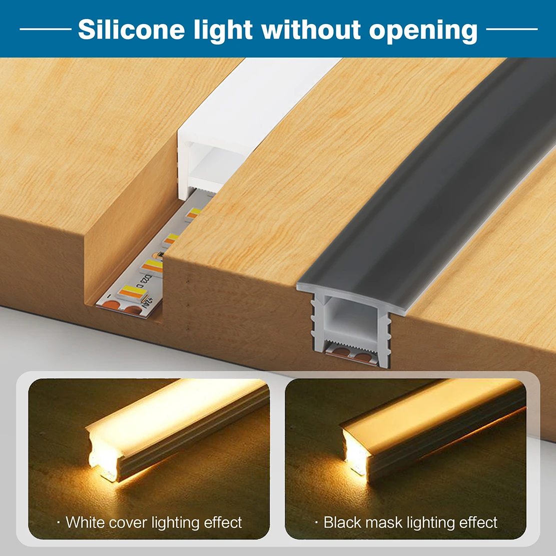 

Silicone LED Strip Channel Cover Embedded Flexible Light Diffuser Edge Edgeless Design Black White Sleeve 20m/30m/50m