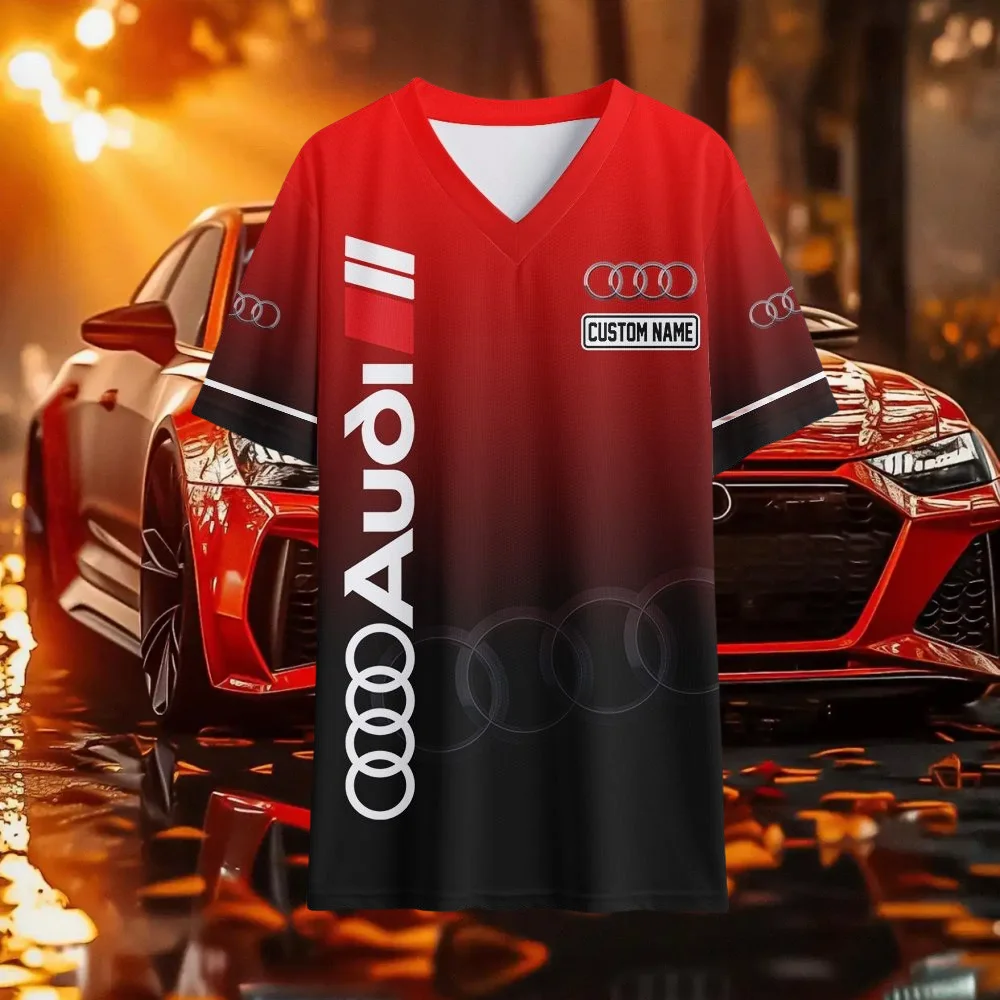 

Летняя популярная мужская футболка с короткими рукавами и 3D-печатью Audi quattro, дышащая и крутая повседневная красно-черная футболка MOTO
