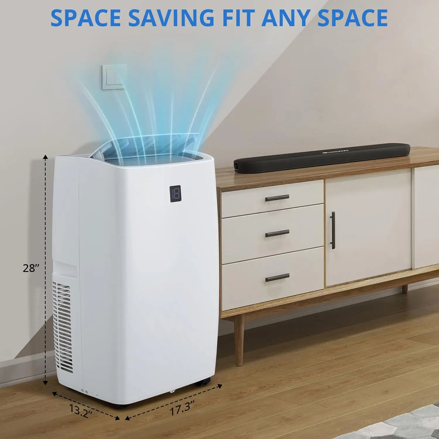 

Garvee 14000 BTU 4-in-1 Portable AC with Quiet Window Kit, Dehumidifier Fan & Sleep Mode Mobile Air Conditioner for Large Rooms Up to 750 Sq.Ft, White
