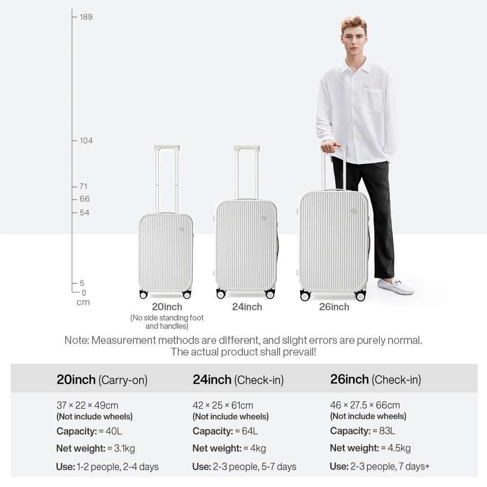 Réi-Bagages de voyage rayés, taille cabine, bagage léger, étui de transport à main, roue roulante, valise PC, 24 pouces, 26 pouces, M9273, 20 pouces