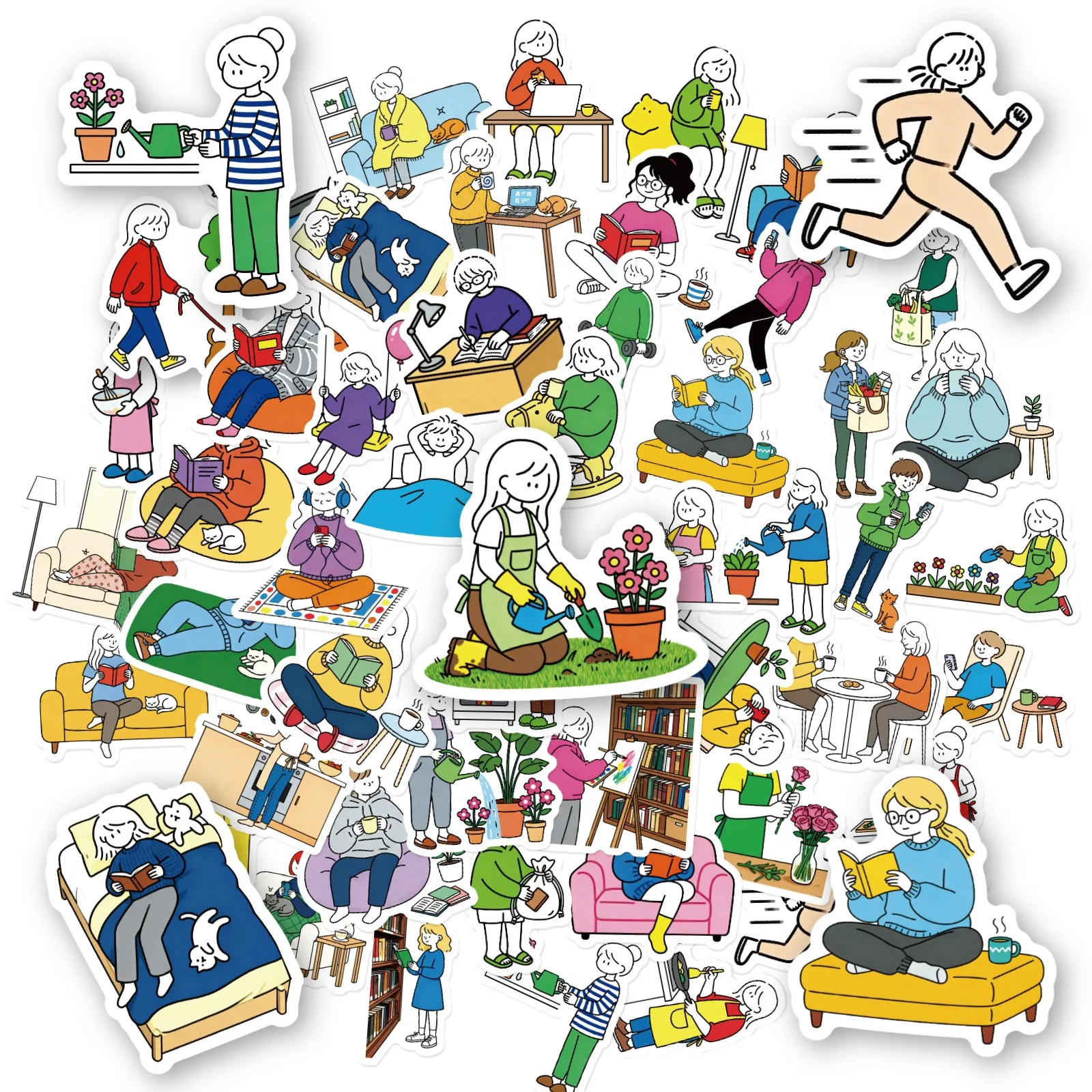 10/200Pcs Korean Cute Stickers Aesthetic Daily Life Minimalist Cozy Cartoon Decals Water Bottle Laptop Journal Scrapbook VSCO