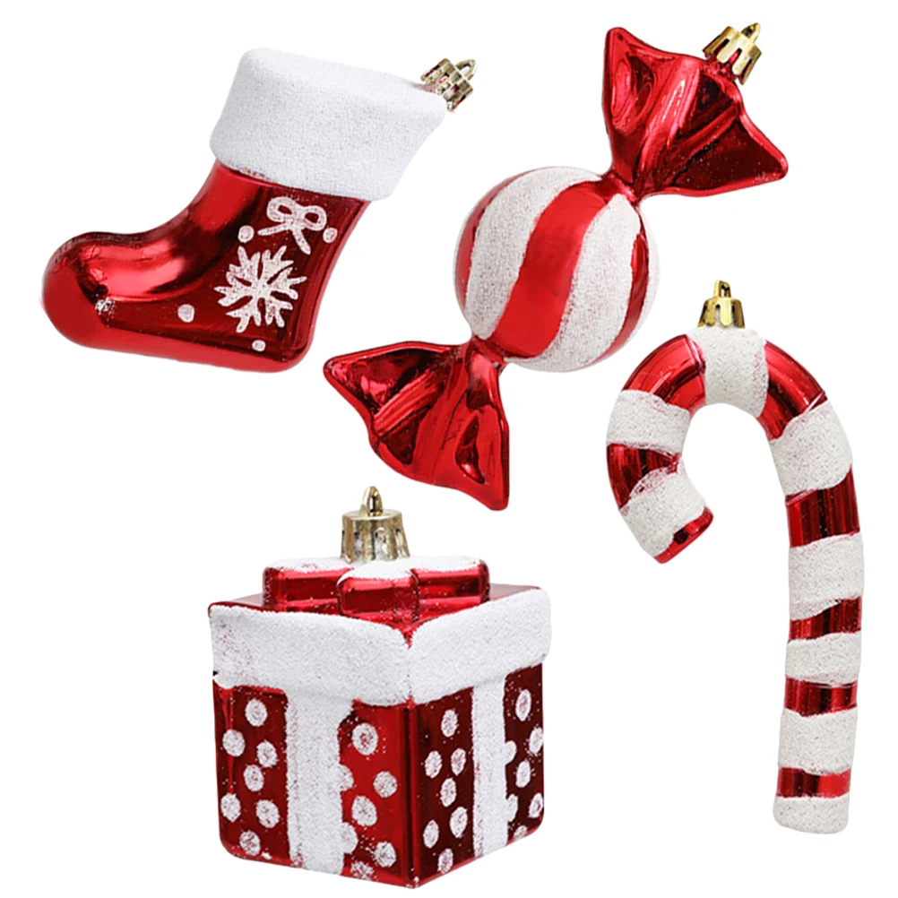 

4Pcs Christmas Tree Hanging Ornaments Candy Cane Style Festive Decor for Home Garden Patio Bar Holiday Party Xmas Window Door