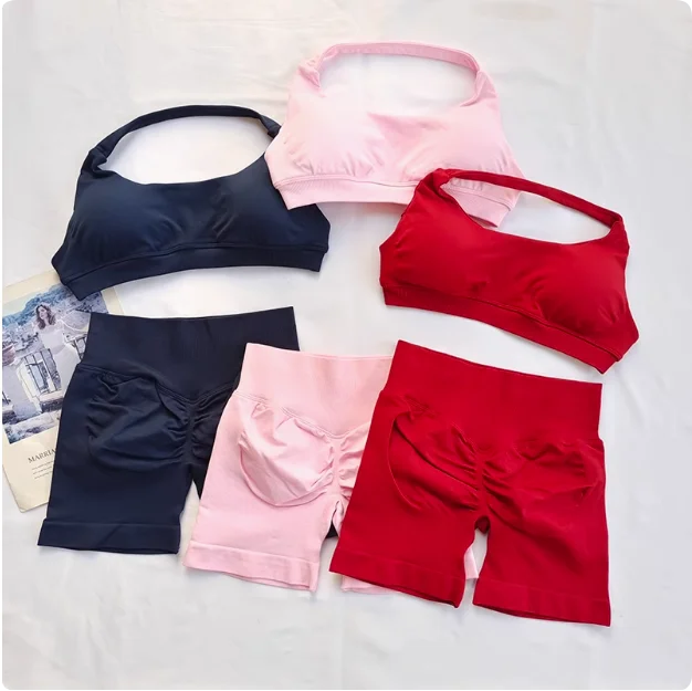 

Neck Beauty Back Sexy Big Halter Sports Bra Vest Seamless Yoga Training Fitness Yoga Pants Free Combination Set