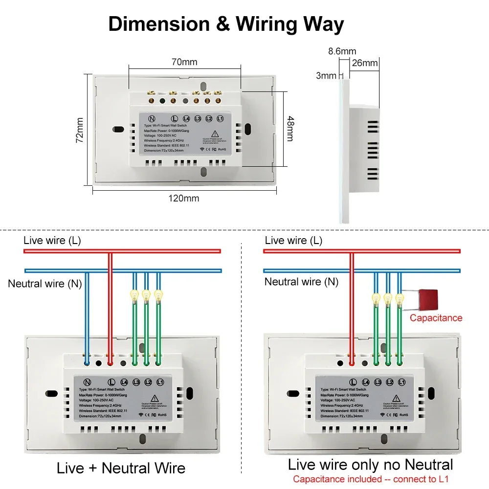 2-weg slimme RF433 afstandsbediening wandlamp aanraakschakelaar licht glas WiFi Tuya Smart Life VS VS wit zwart goud Alexa AAN UIT