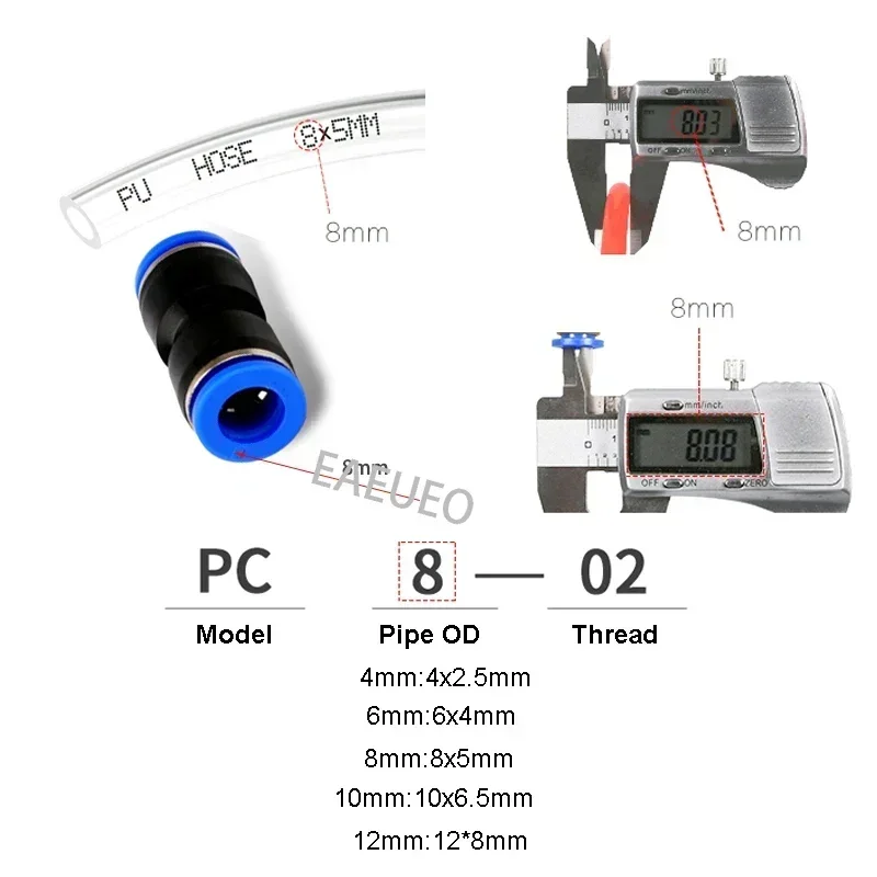 Encaixe de tubulação pu4 6 8 10 12 conector de mangueira pneumática conector rápido PG6-4 PG6-8 PG6-10 para tubo de mangueira de água de ar empurrar em linha reta