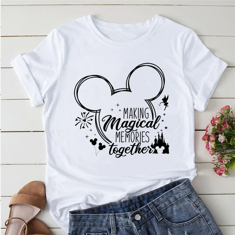 Summer Y2k Women T-shirt Disney 2024 Printed Female Clothing Short Sleeve White Tops Tees