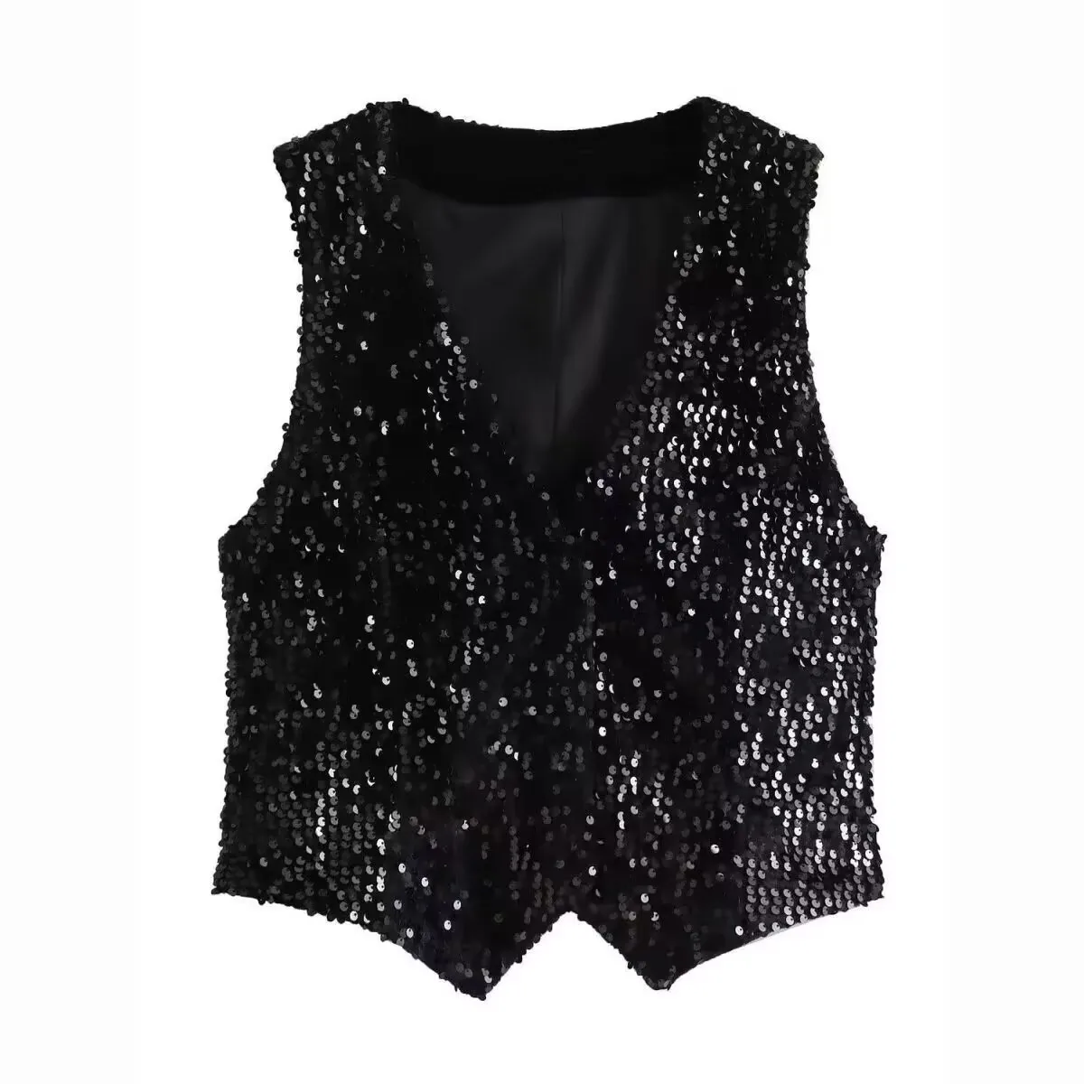 Gilet da donna con scollo a V con paillettes nere