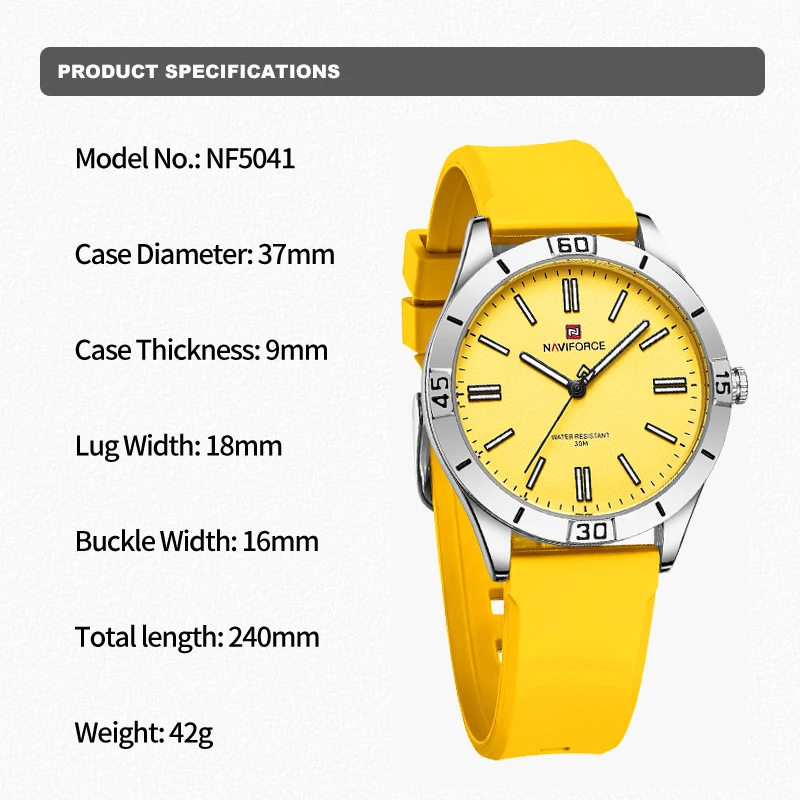 NAVIFORCE 5041 Women Watch Original Casual Lady Waterproof Wristwatch for Gifts TPU Strap Elegant Dress Female Clock Reloj Mujer