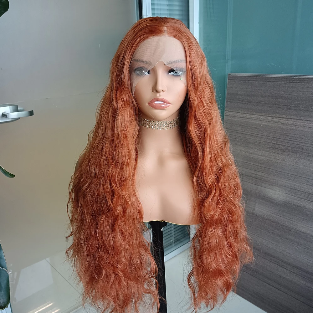 

FANXITION Orange Synthetic Wigs for Women Ginger Orange Lace Front Wig Long Water Wave Wig Heat Fiber Hair Cosplay Daily Use Wig