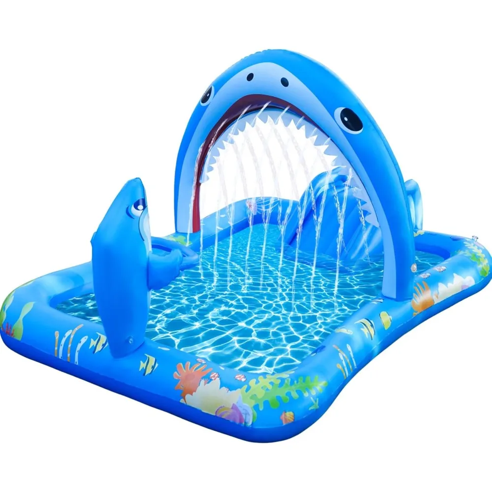 

Inflatable Kiddie Pool Inflatable Play Center Kids Toddler Pool with Water Slide, Water Sprayers Toddler Pool with Play Ball Ho