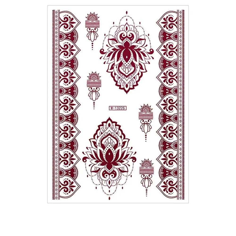 

Red Mehndi Stickers Henna Tattoo Stickers Fake Tattoo for Women Legs Arm Temporary Tattoo Waterproof Lace Tattoo