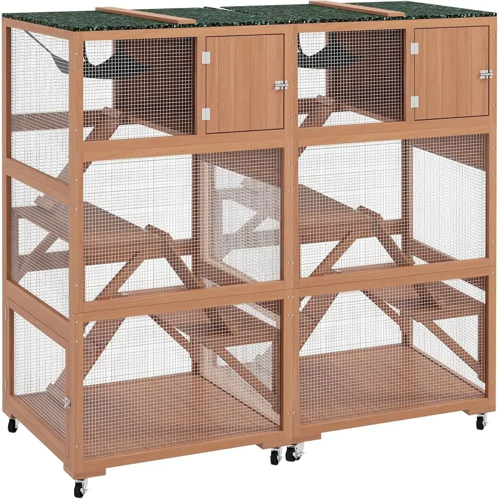 

Портативное уличное деревянное укрытие для кошек с гамаками, платформой, защитой от атмосферных воздействий и оранжевой крышей, 34