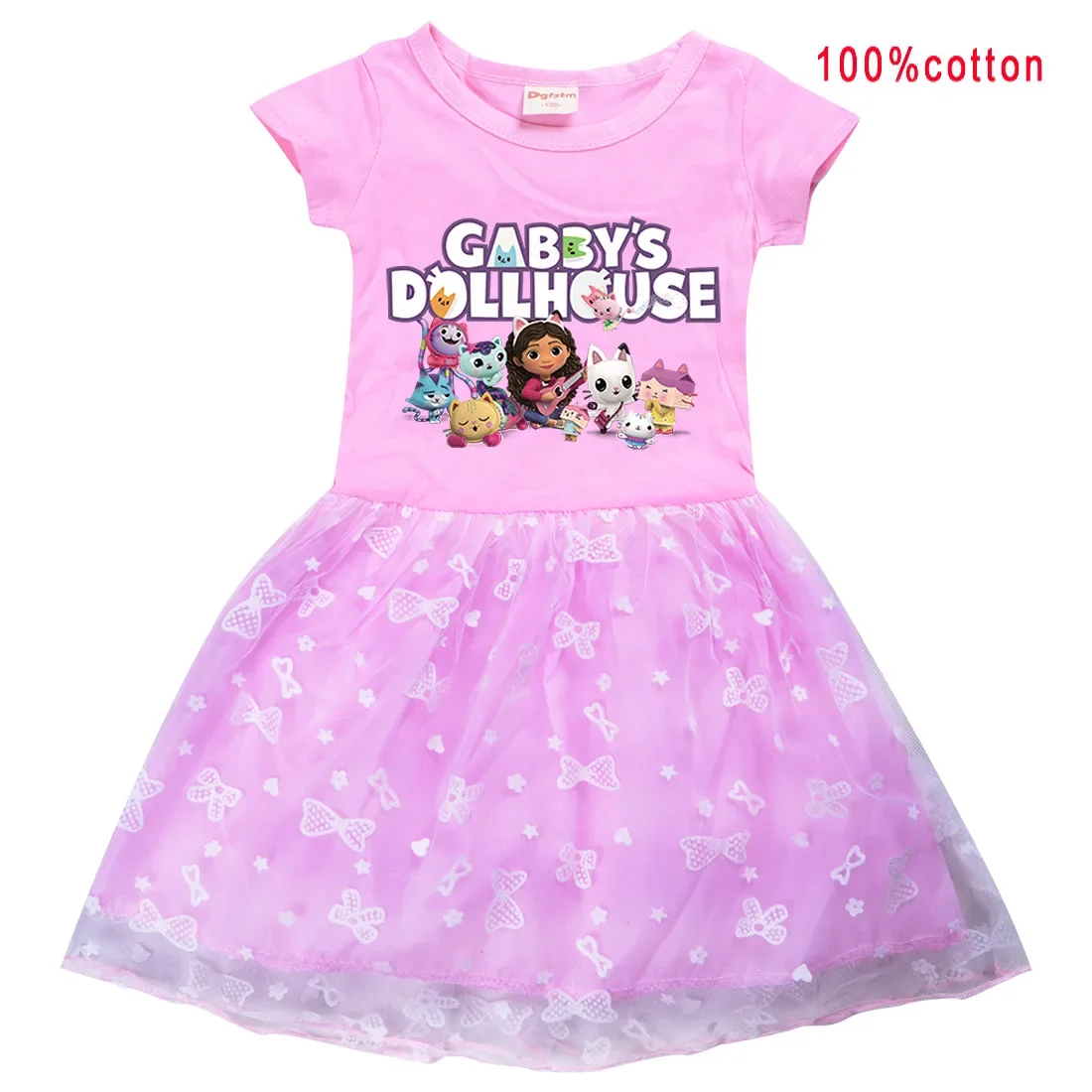 Gabby Doolhouse Clothes Kids Anime Gabby Chat Rainbow Gauze Skirt Baby Girl Princess Dresses Children Wedding Party Knee-Length