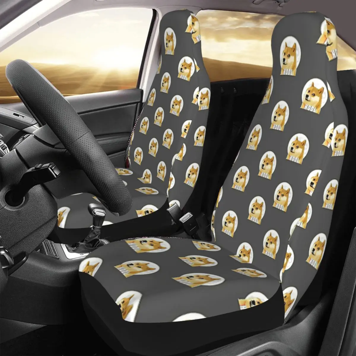 

Doge Coin Crypto Logo Car Seat Cover Custom Printing Universal Front Protector Accessories Cushion Set