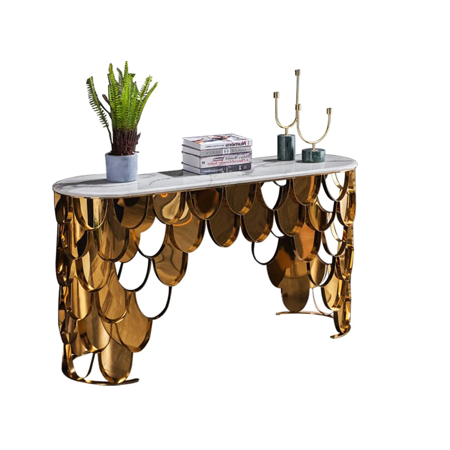 Simple modern indoor art end view table marble special-shaped wall entry light luxury stainless steel fish scale entrance table