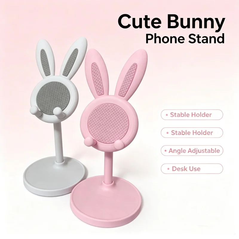 Cute Bunny Phone Stand Adjustable Desk Phone Holder Anti-Slip Portable With Phone Kindle IPad Switch Bedroom Desktop Bracket view 4