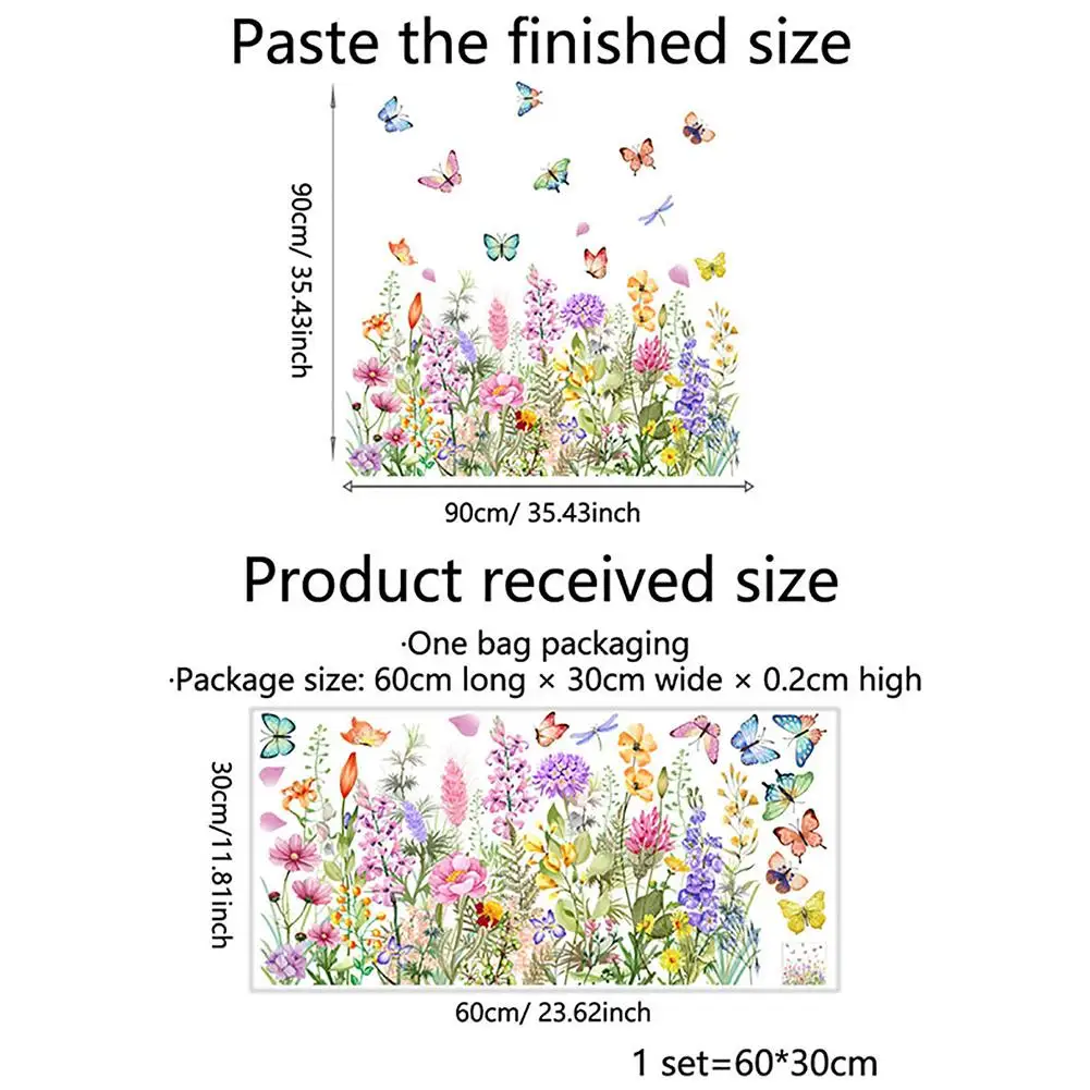 Double Sided Colorful Flowers Butterfly Wall Sticker Electrostatic Window Glass Sticker Visible Decorative Wall Decal - view 2