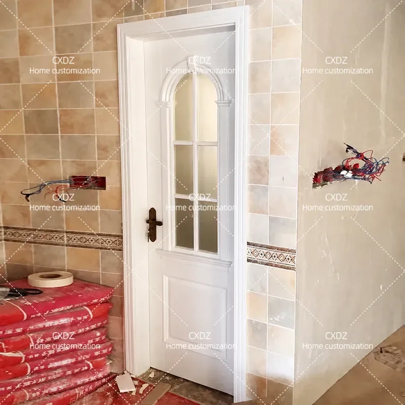Solid Wood Swing Door for Bedroom and Room Custom Molding Painted Multi-layer Wooden Door with Smoked Log Finish