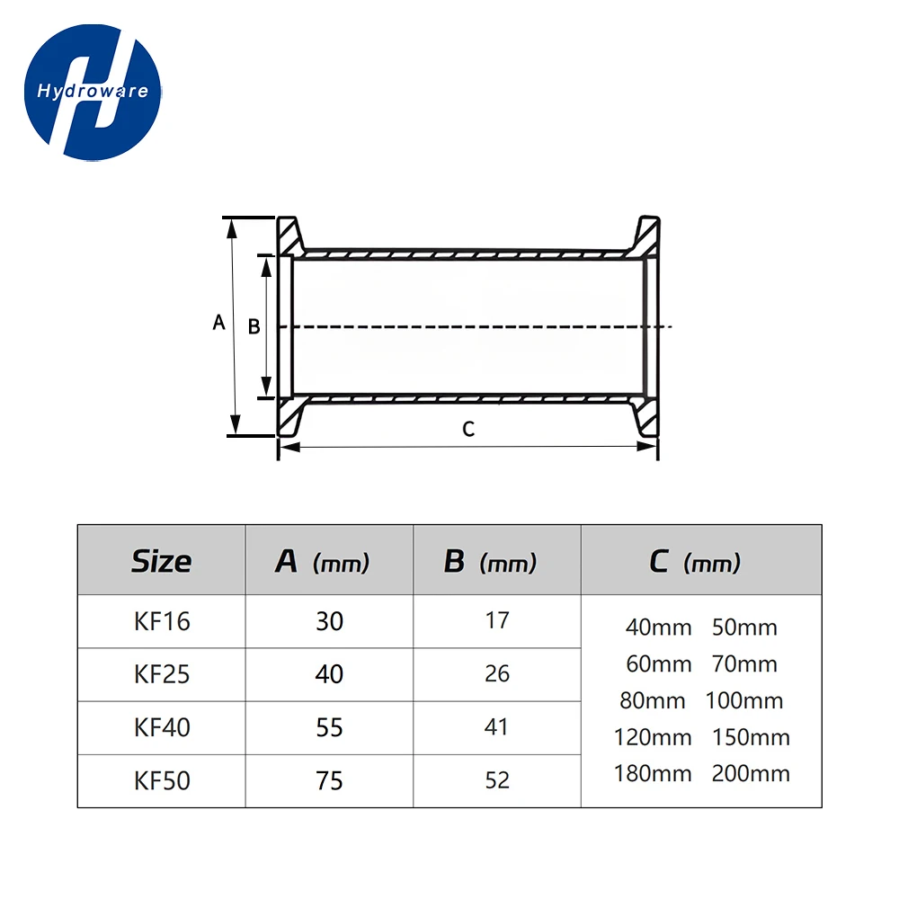 SS304 Stainless Steel KF Vacuum Spacer | KF16/25/40/50 Straight Pipe Spool | High-Seal Quick Connect for High Vacuum Systems