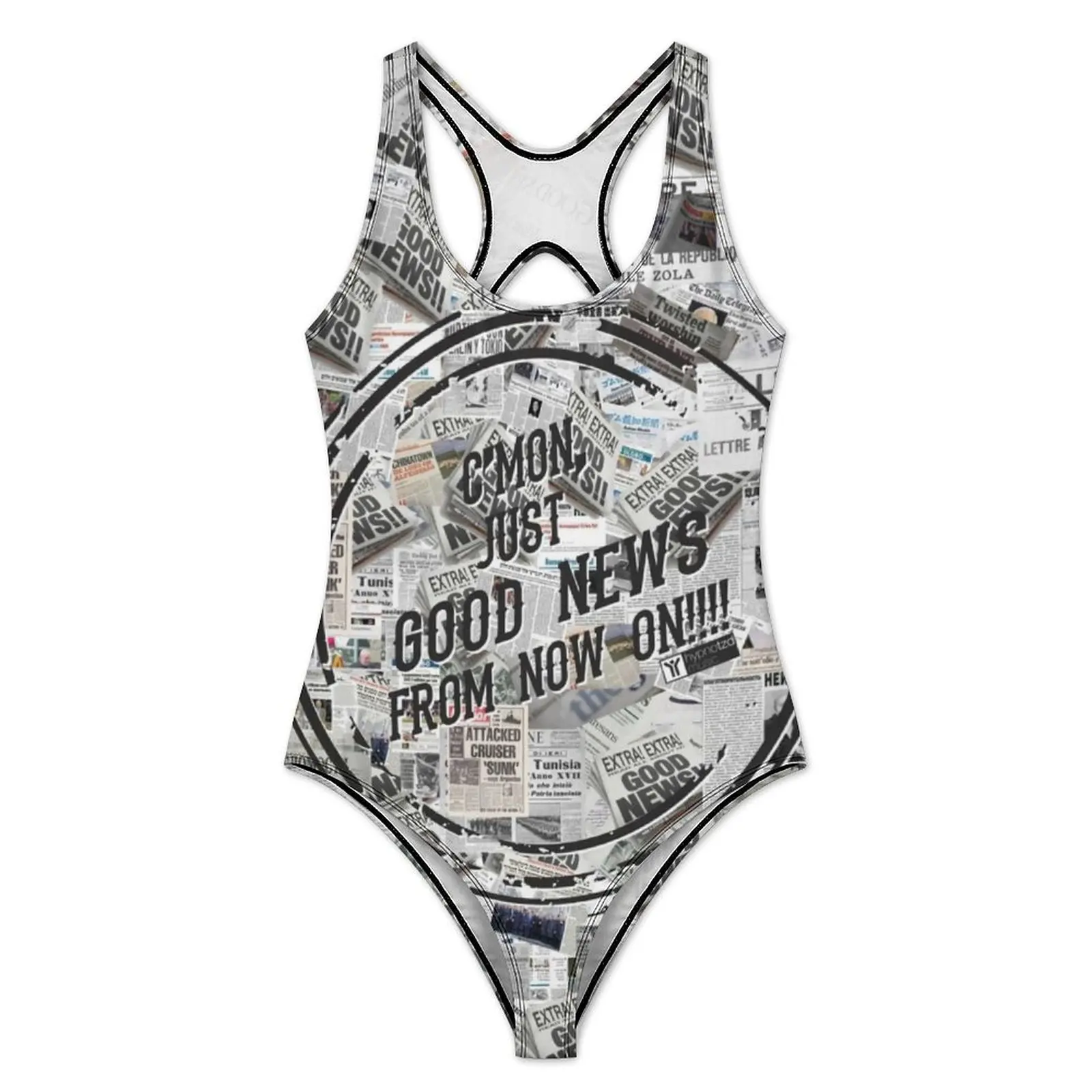 Vintage Newspaper Swimsuit Headlines Collage One Piece Swimwear Push Up Trend Bathing Suit Sexy Beach Pattern Beachwear