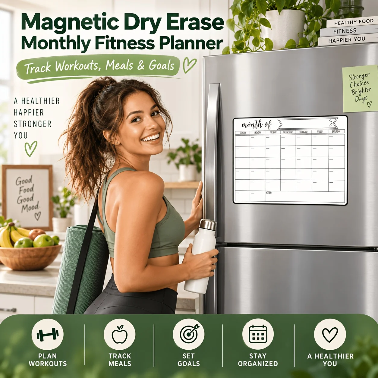 Weekly & Monthly Planner Board Set, Magnetic Fridge Planner, Personal Planning Sheet, Works on All Metal Surfaces