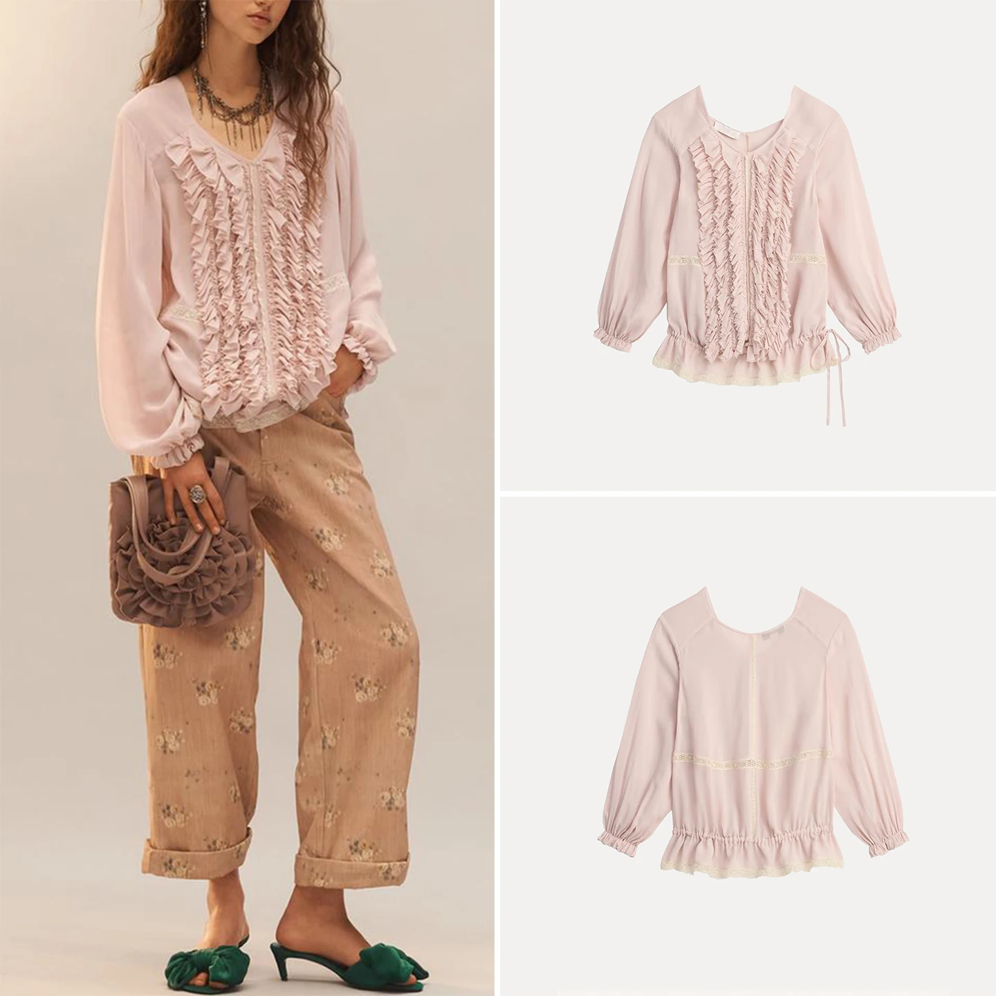 

Модная женская многослойная кружевная блузка с длинным рукавом, весна 2026, новинка, оригинальный дизайн, элегантный стиль, свободный крой, круглый вырез...