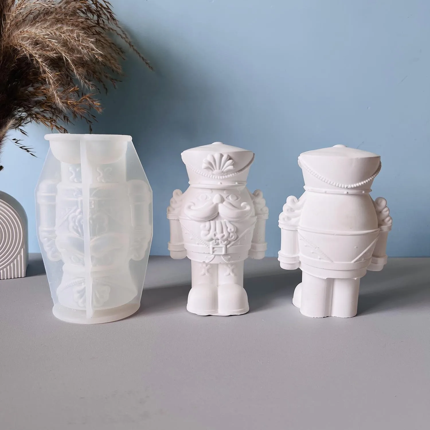 3D Nutcracker Silicone Mold Soldier Candle & Cement Molud for DIY Christmas Decor, Resin Casting, Soap Making, Holiday Crafting
