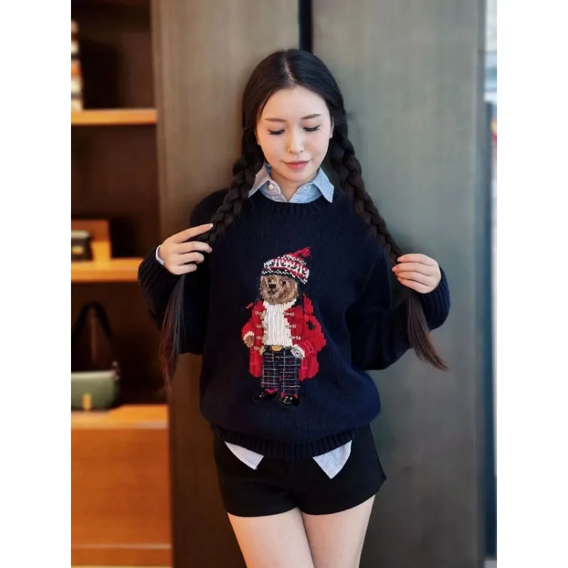 2025American Pure Cotton Unisex Autumn and Winter Christmas Sweater Embroidered Long Sleeved Knitted Pullover, R..L Set - Image 6