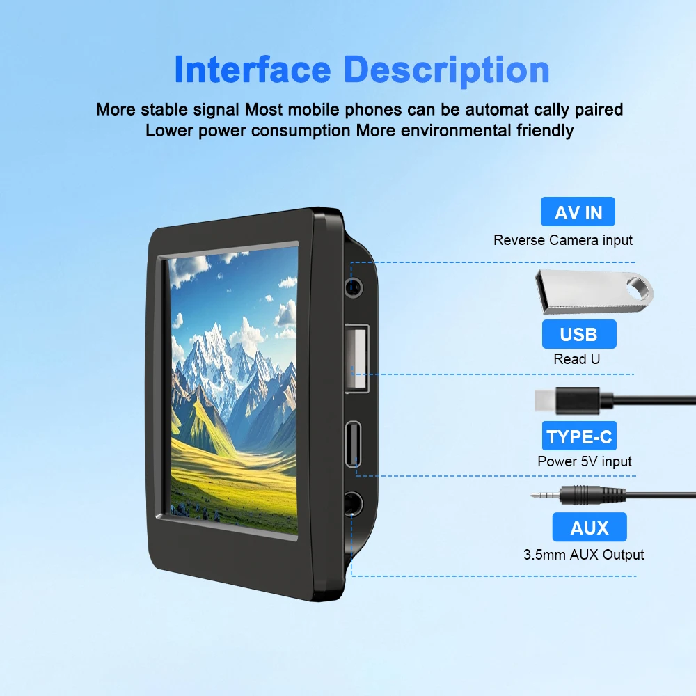4.3" Portable Car Radio Universal Wireless CarPlay Android Auto Mirror Link Player with BT Audio AUX Stereo for Apple Android view 6