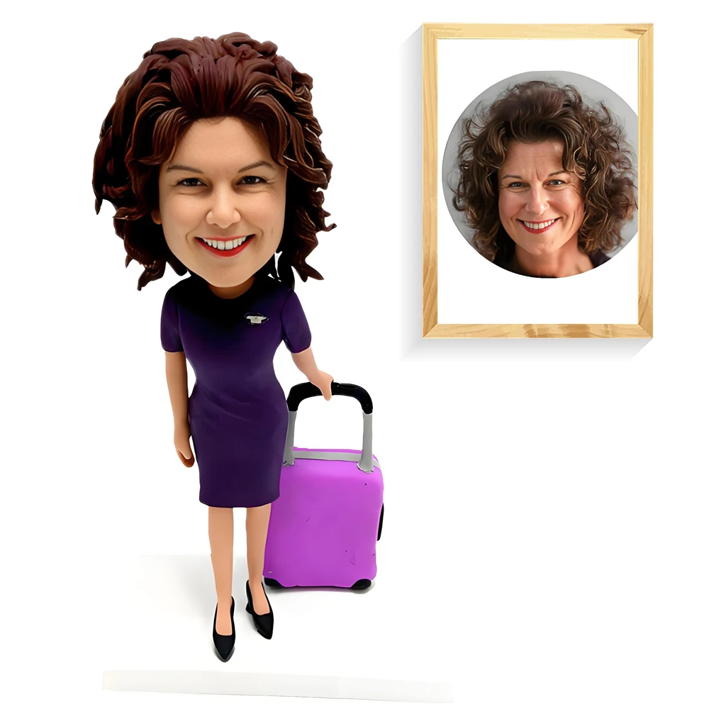 

Luggage Custom Bobblehead, Handmade Fashion Lady Sculpture, Personalized Gift Desk Decoration Based on Your Photo