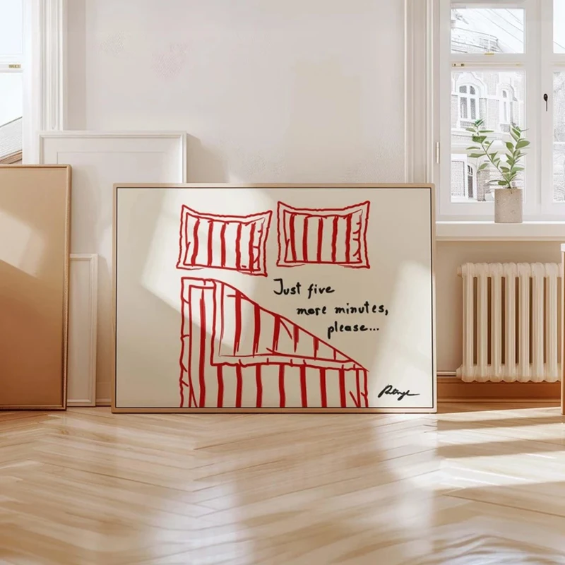 طباعة Stay in Bed، ملصق Goodnight، فن غرفة النوم اللطيف، طباعة ملصق حائط قماشي، طباعة فنية مضحكة، فن منتصف القرن بدون إطار #1