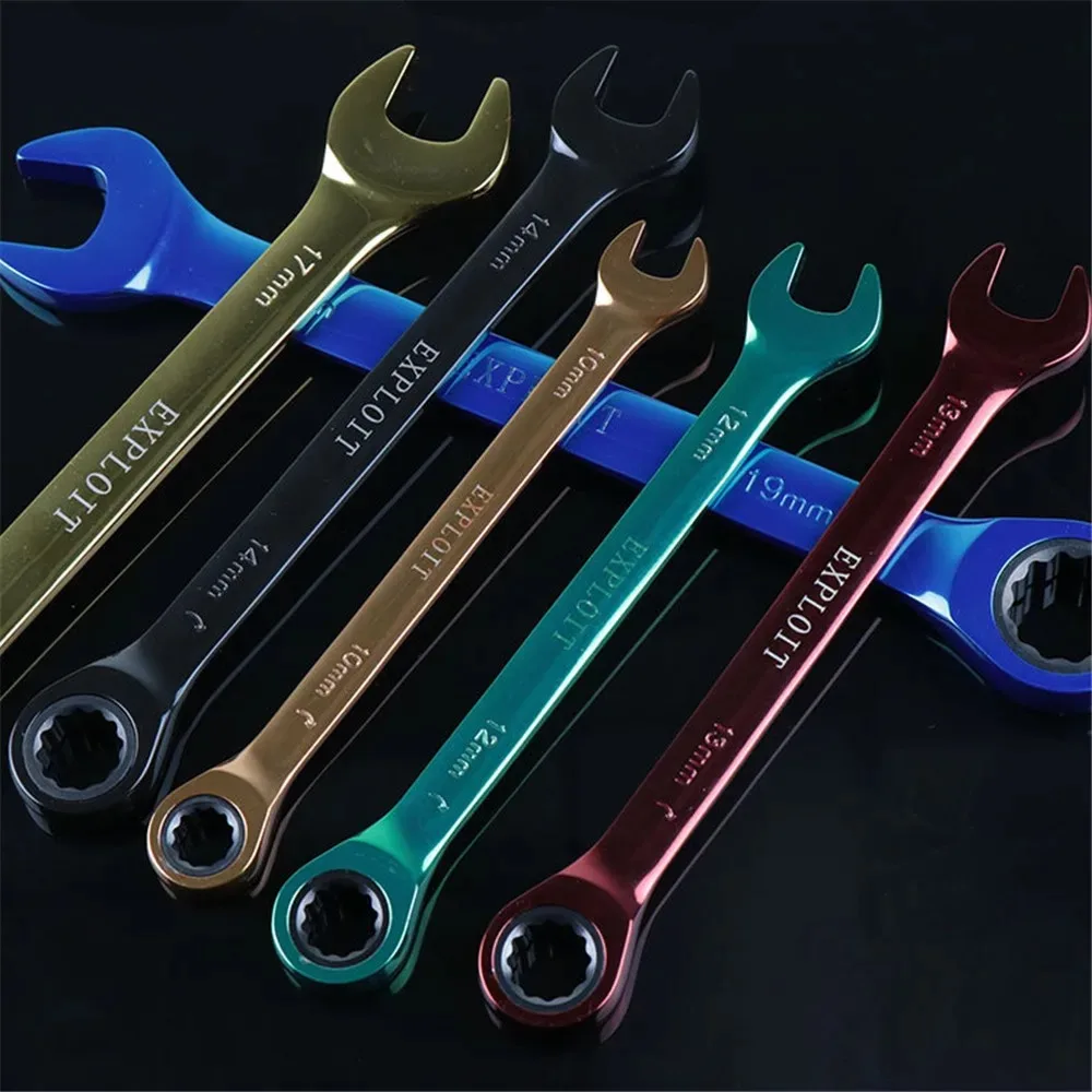 Color Ratchet Wrench Multi-function Dual-purpose Open Movable Wrench Hex Key Hand Tools Hardware 8/10/12/13/14/17/19mm