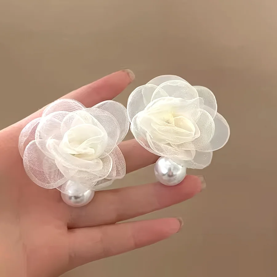

[Mesh Flower Earrings] NEW] A Pair of 2pcs, High-Quality Mesh Flower Vacation Style Earrings - Upgraded Sweet Jewelry - High-End