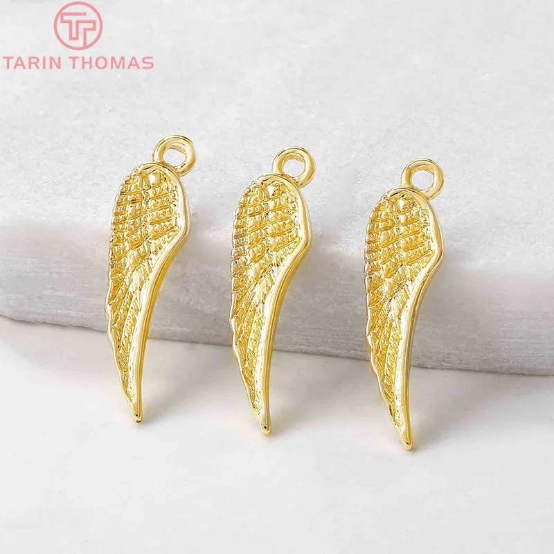 (1819)10PCS 4x22MM 24K Gold Color Plated Brass Wings Charms Pendants High Quality Diy Jewelry Accessories