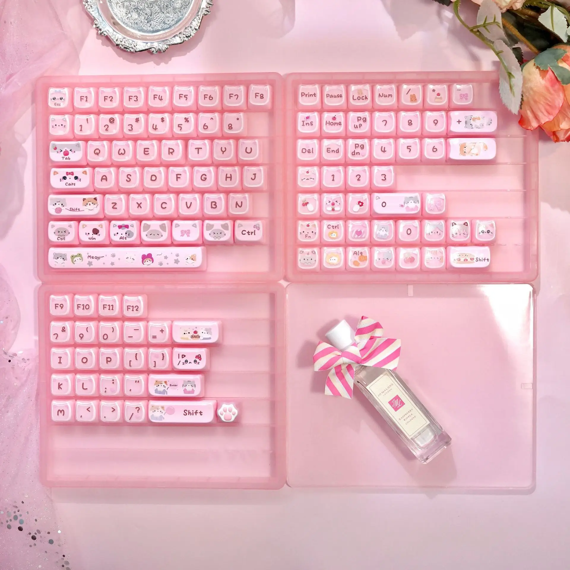 

Jelly Meow Cat Head Two-Color Keycap Crystal Transparent 120 Keys Cute Girl MAO Height