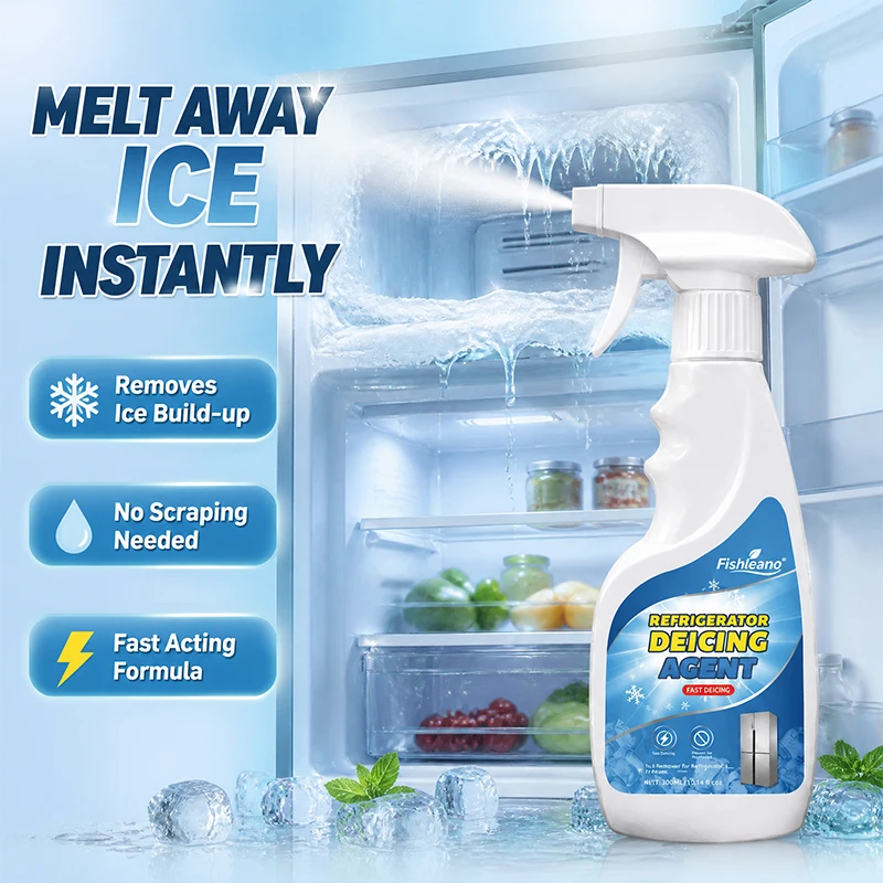 Fishleano Refrigerator Deicing Agent 300ml Fast Ice Melting Spray for Fridge Freezer No Scraping