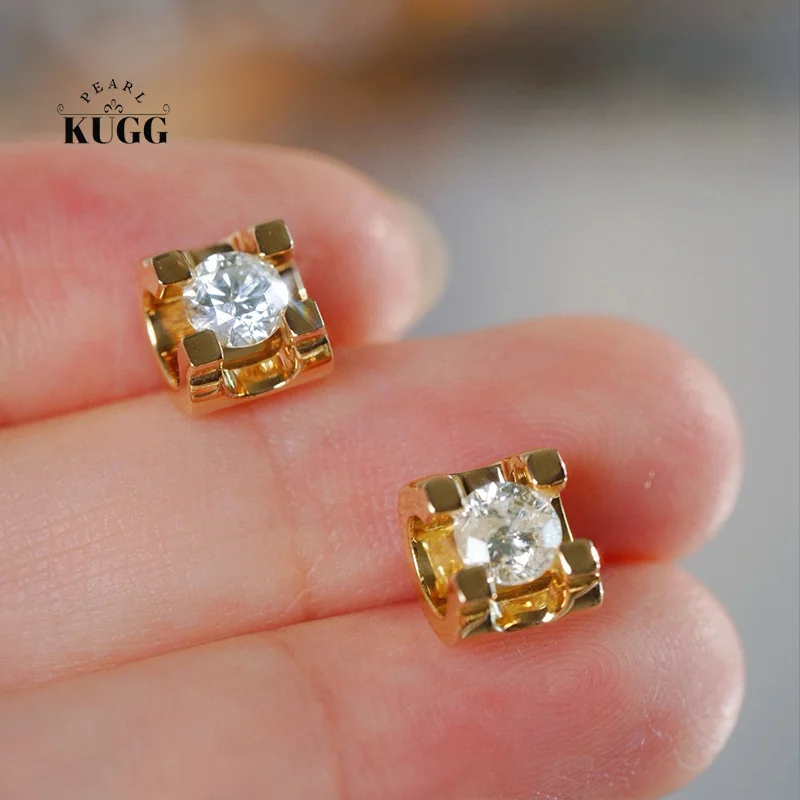 

KUGG 100% 18K Yellow Gold Earrings Luxury Classic Design 1.0carat Real Natural Diamond Stud Earrings for Women Party Jewelry