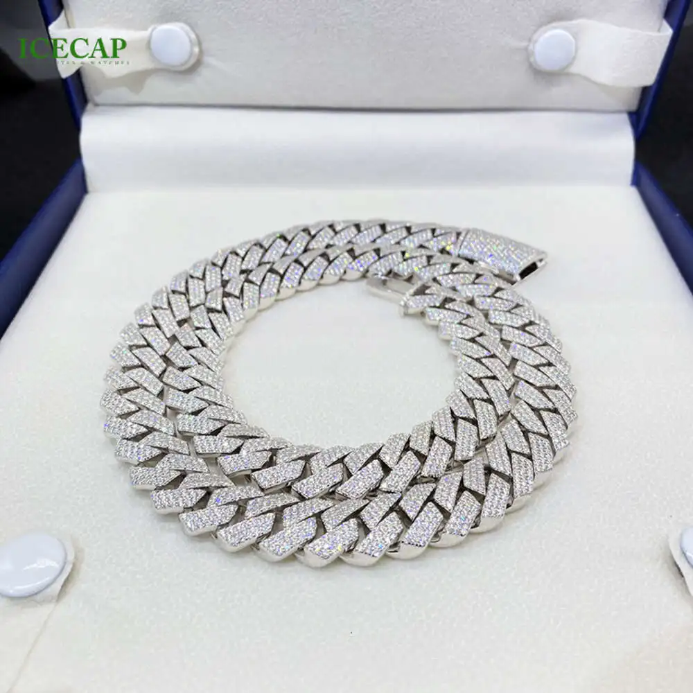 Luxury 2024 Fashion Jewelry Necklace Pass the Diamond Test 15mm Silver Plated Cuban Chain Iced Out Hip Hop Cuban Link Chain for