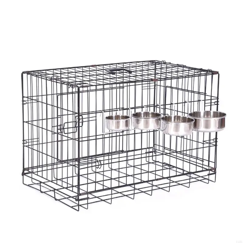 45BE Dog Bowls Stainless Steel Cups with Hanger for Cat Cage Kennel Hanging Bowl Metal Water Feeder for Ferret Rabb