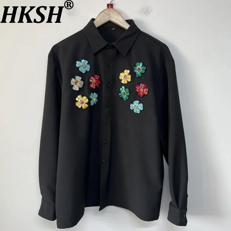 

HKSH Spring Autumn New Men Niche Sequins Flower Embroidery Decoration Trendy Versatile Original Design Long Sleeve Shirt HK16916